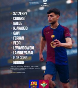 تشكيلة برشلونة ضد ريال بيتيس الرسمية barcelona vs real betis في الدوري الاسباني الممتاز 2025 والقنوات الناقلة تشكيلة برشلونة ضد ريال بيتيس الرسمية barcelona vs real betis في الدوري الاسباني الممتاز 2025 والقنوات الناقلة